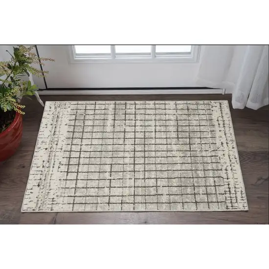 Ivory And Grey Abstract Power Loom Distressed Non Skid Area Rug Photo 1