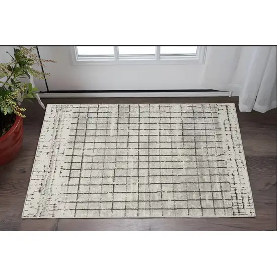 Ivory And Grey Abstract Power Loom Distressed Non Skid Area Rug Photo 2