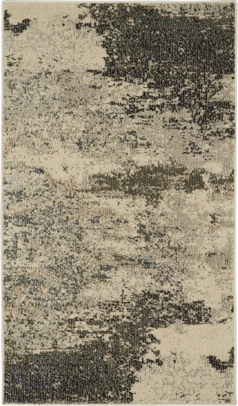 Ivory And Grey Abstract Power Loom Non Skid Area Rug Photo 1