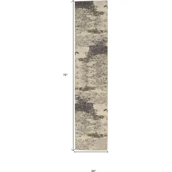 Ivory And Grey Abstract Power Loom Non Skid Runner Rug Photo 5