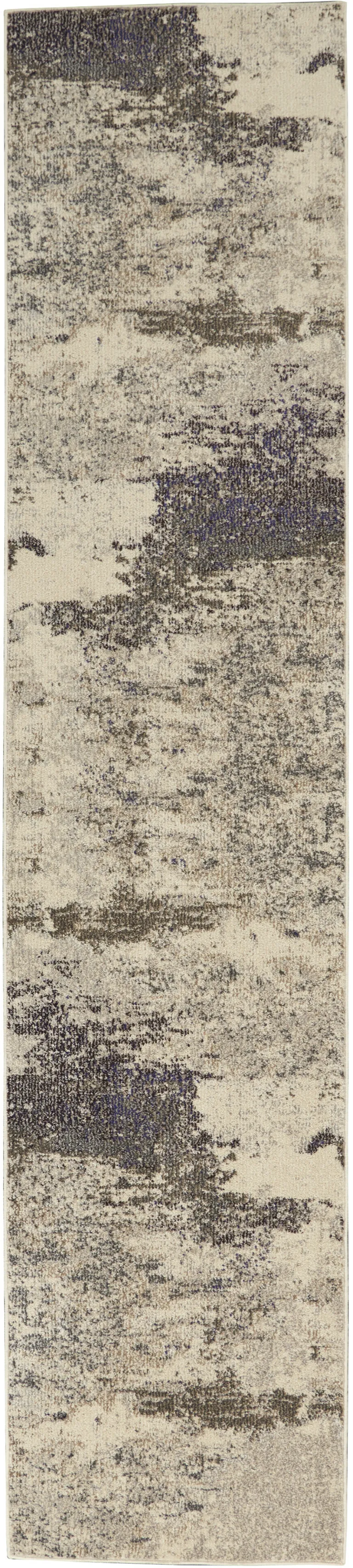 Ivory And Grey Abstract Power Loom Non Skid Runner Rug Photo 1