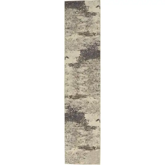 Ivory And Grey Abstract Power Loom Non Skid Runner Rug Photo 1