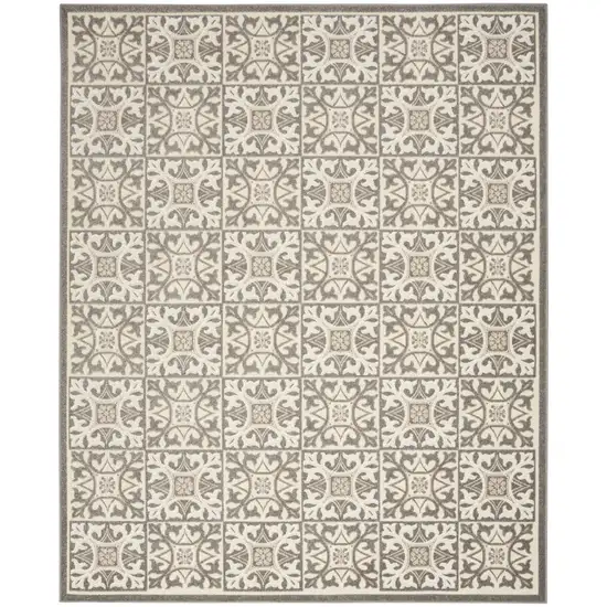 Ivory And Grey Fleur De Lis Stain Resistant Non Skid Area Rug Photo 1