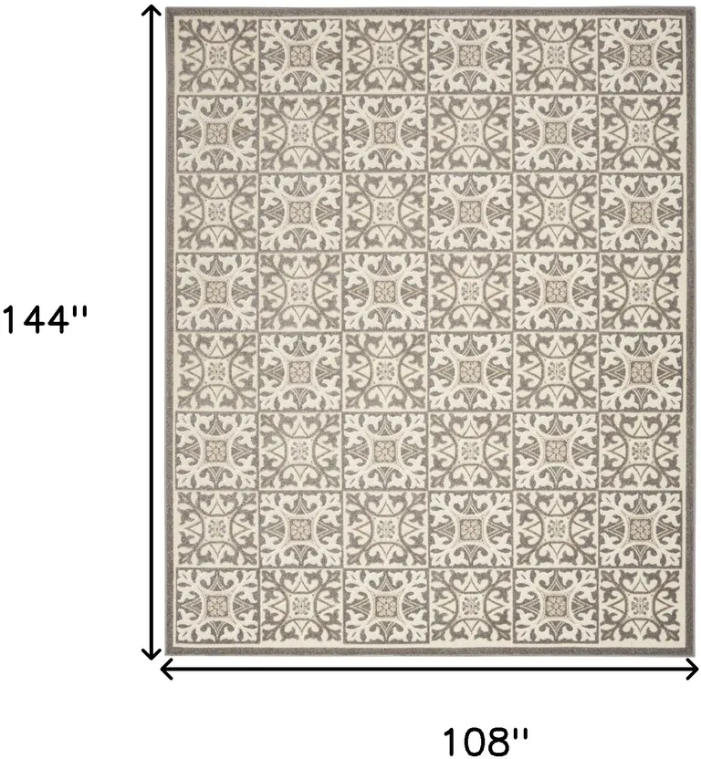 Ivory And Grey Fleur De Lis Stain Resistant Non Skid Area Rug Photo 5