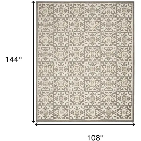 Ivory And Grey Fleur De Lis Stain Resistant Non Skid Area Rug Photo 5