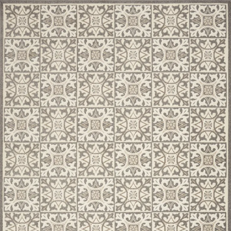 Ivory And Grey Fleur De Lis Stain Resistant Non Skid Area Rug Photo 4