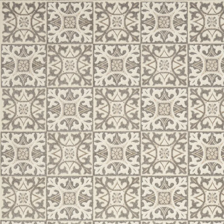 Ivory And Grey Fleur De Lis Stain Resistant Non Skid Area Rug Photo 3