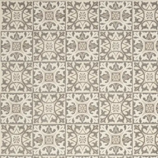 Ivory And Grey Fleur De Lis Stain Resistant Non Skid Area Rug Photo 3