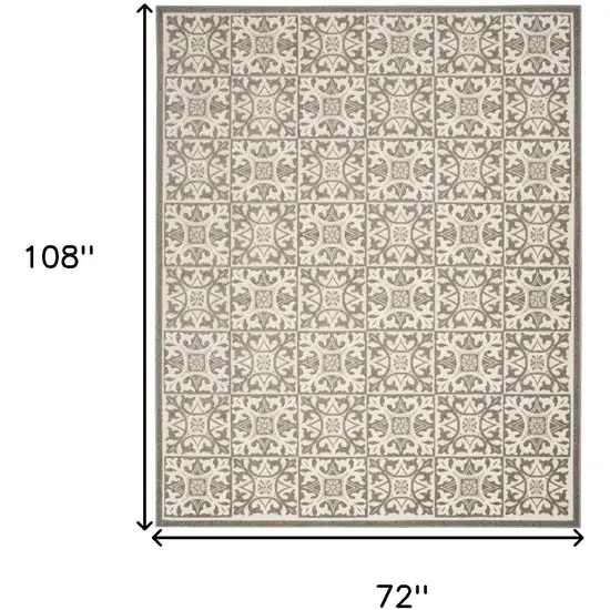 Ivory And Grey Fleur De Lis Stain Resistant Non Skid Area Rug Photo 5