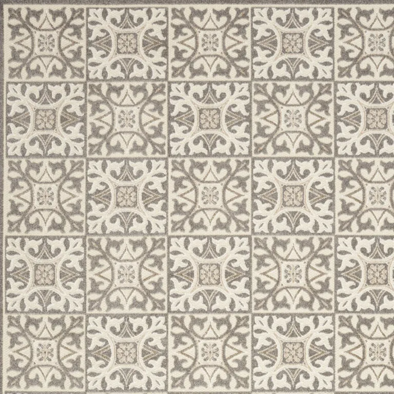 Ivory And Grey Fleur De Lis Stain Resistant Non Skid Area Rug Photo 3