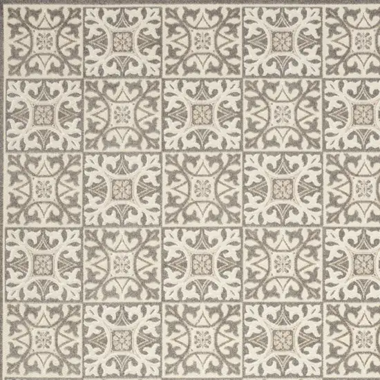 Ivory And Grey Fleur De Lis Stain Resistant Non Skid Area Rug Photo 3