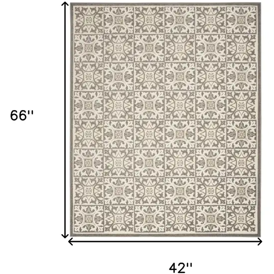 Ivory And Grey Fleur De Lis Stain Resistant Non Skid Area Rug Photo 5