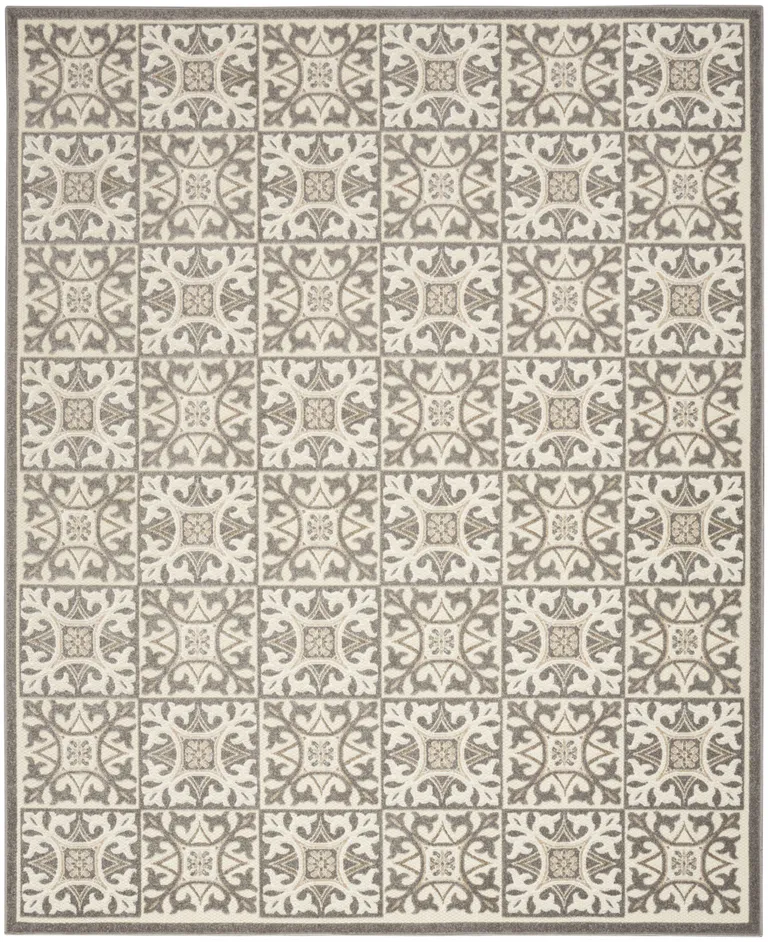 Ivory And Grey Fleur De Lis Stain Resistant Non Skid Area Rug Photo 1