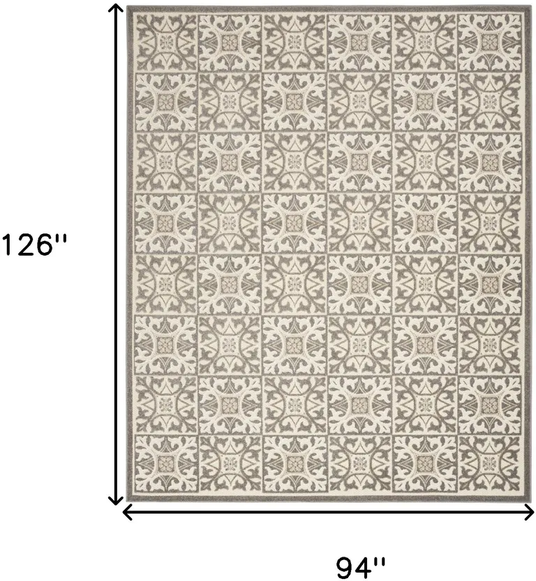 Ivory And Grey Fleur De Lis Stain Resistant Non Skid Area Rug Photo 5