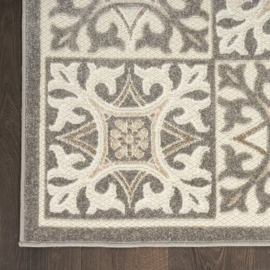 Ivory And Grey Fleur De Lis Stain Resistant Non Skid Area Rug Photo 6