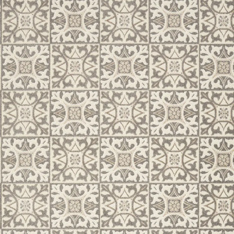 Ivory And Grey Fleur De Lis Stain Resistant Non Skid Area Rug Photo 3