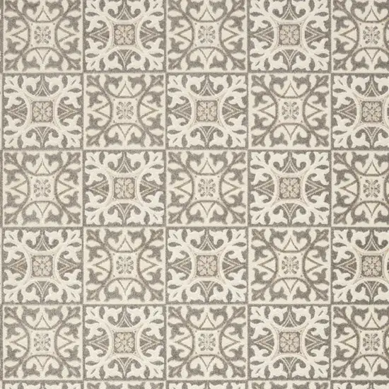 Ivory And Grey Fleur De Lis Stain Resistant Non Skid Area Rug Photo 3