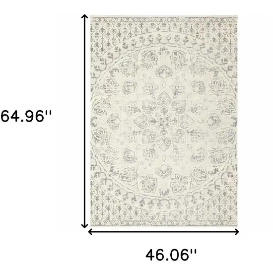 Ivory And Grey Floral Power Loom Stain Resistant Area Rug Photo 10