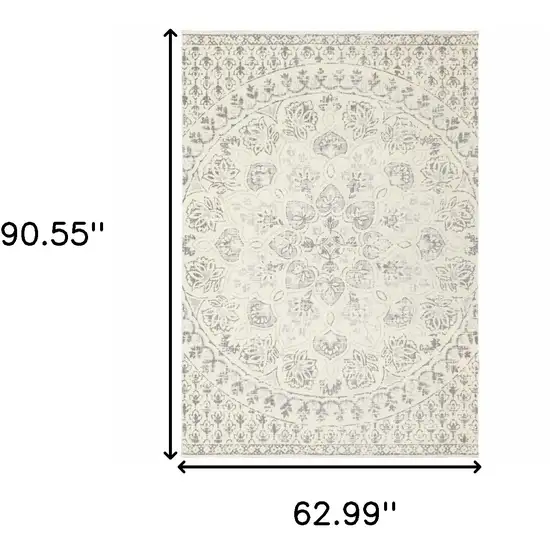 Ivory And Grey Floral Power Loom Stain Resistant Area Rug Photo 10