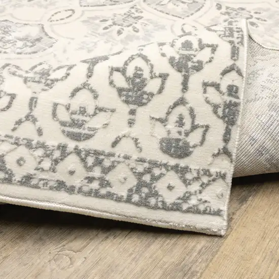 Ivory And Grey Floral Power Loom Stain Resistant Area Rug Photo 8