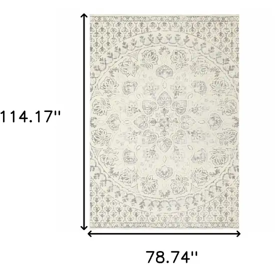 Ivory And Grey Floral Power Loom Stain Resistant Area Rug Photo 10