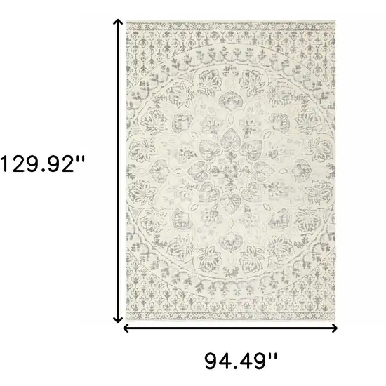 Ivory And Grey Floral Power Loom Stain Resistant Area Rug Photo 10