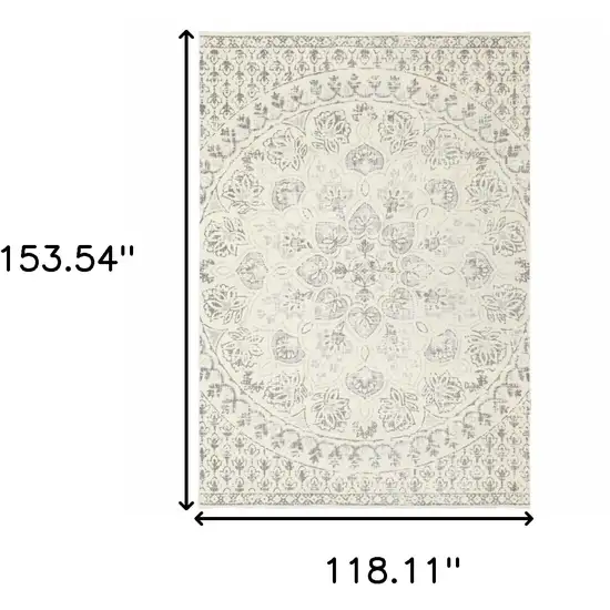 Ivory And Grey Floral Power Loom Stain Resistant Area Rug Photo 10