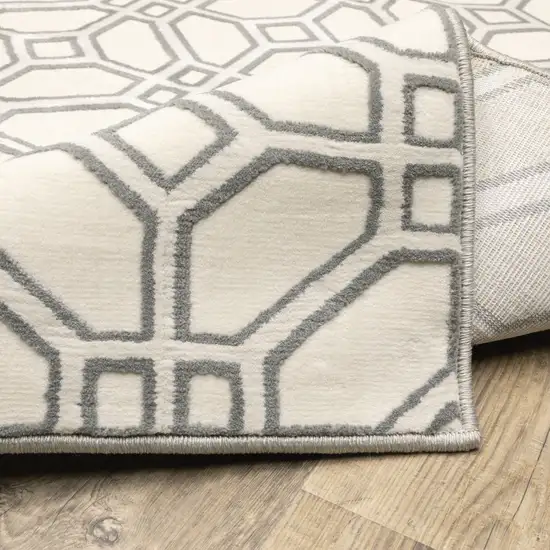 Ivory And Grey Geometric Power Loom Stain Resistant Area Rug Photo 9