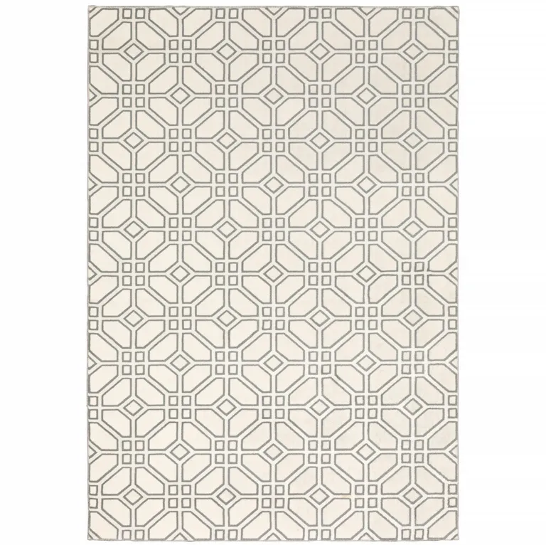 Ivory And Grey Geometric Power Loom Stain Resistant Area Rug Photo 1