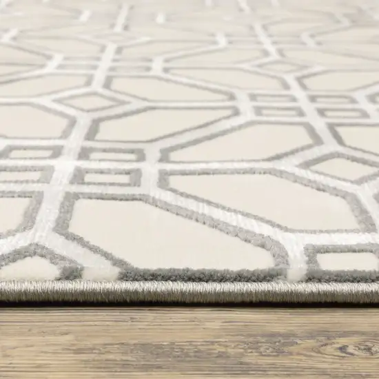 Ivory And Grey Geometric Power Loom Stain Resistant Area Rug Photo 6