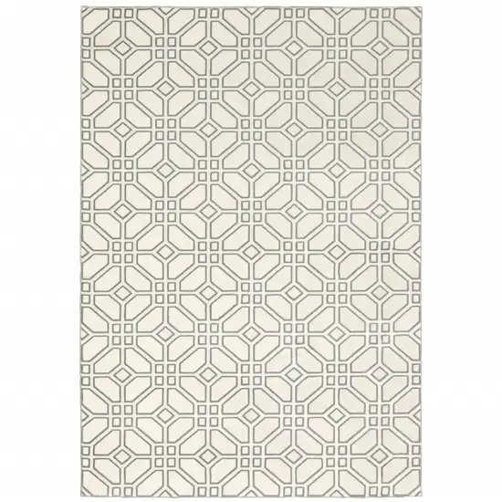 Ivory And Grey Geometric Power Loom Stain Resistant Area Rug Photo 1