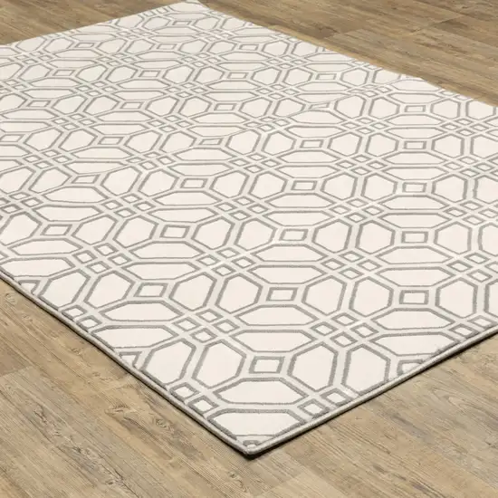 Ivory And Grey Geometric Power Loom Stain Resistant Area Rug Photo 7