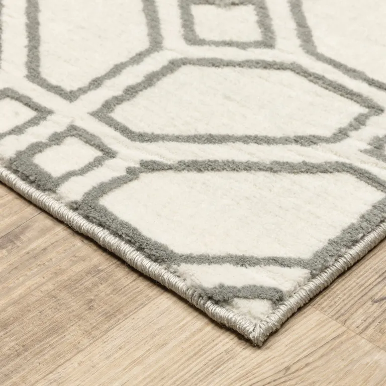 Ivory And Grey Geometric Power Loom Stain Resistant Area Rug Photo 5