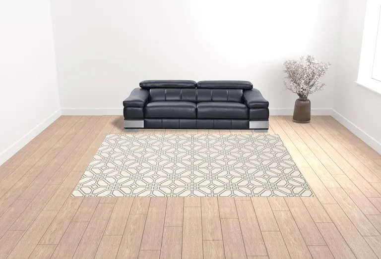 Ivory And Grey Geometric Power Loom Stain Resistant Area Rug Photo 2