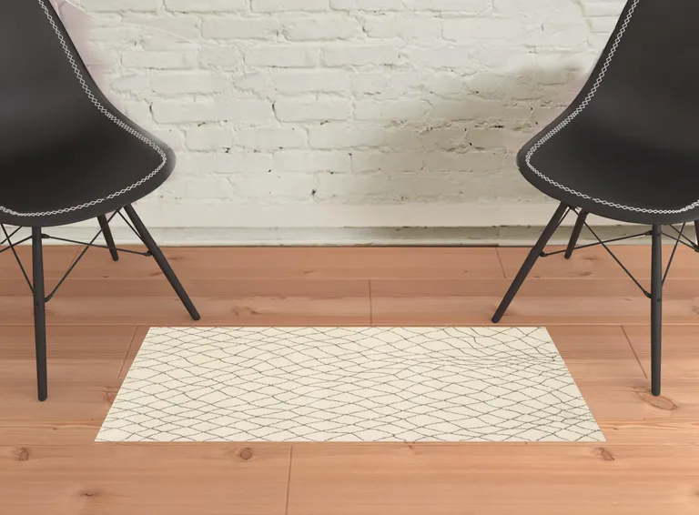 Ivory And Grey Geometric Power Loom Stain Resistant Area Rug Photo 2