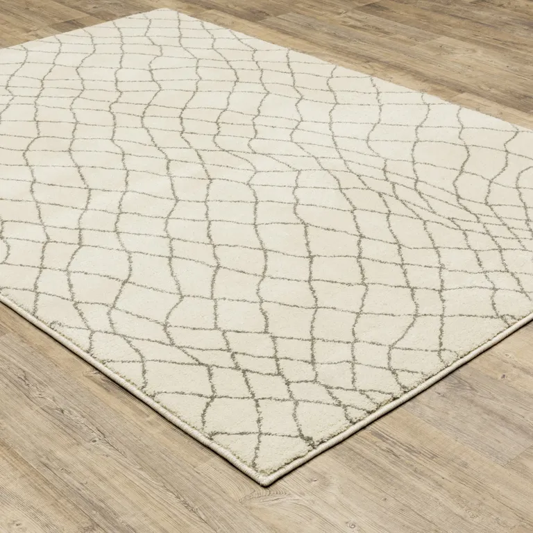 Ivory And Grey Geometric Power Loom Stain Resistant Area Rug Photo 4