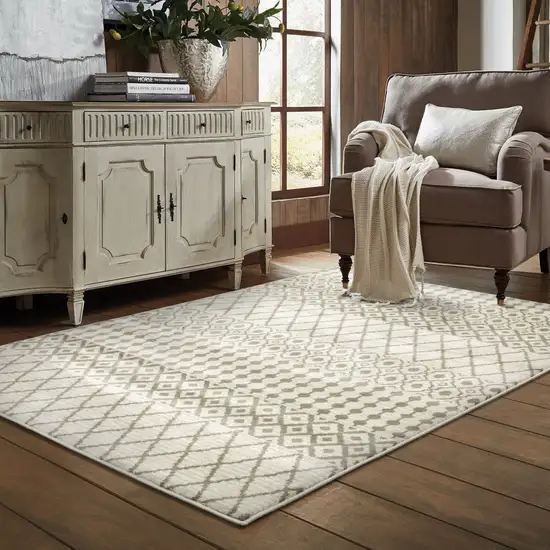 Ivory And Grey Geometric Power Loom Stain Resistant Area Rug Photo 8