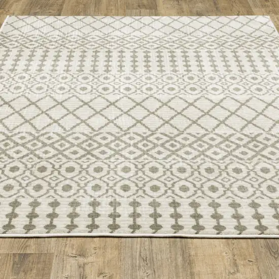 Ivory And Grey Geometric Power Loom Stain Resistant Area Rug Photo 7