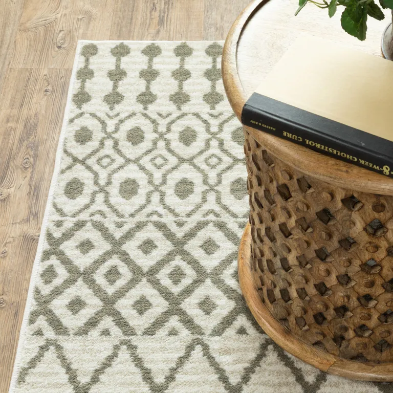 Ivory And Grey Geometric Power Loom Stain Resistant Area Rug Photo 5