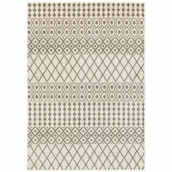 Ivory And Grey Geometric Power Loom Stain Resistant Area Rug Photo 1