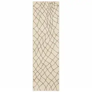 Photo of Ivory And Grey Geometric Power Loom Stain Resistant Runner Rug