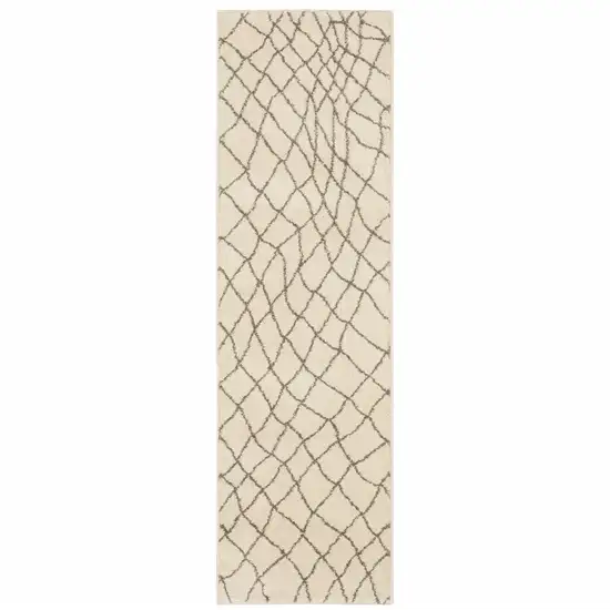 Ivory And Grey Geometric Power Loom Stain Resistant Runner Rug Photo 1