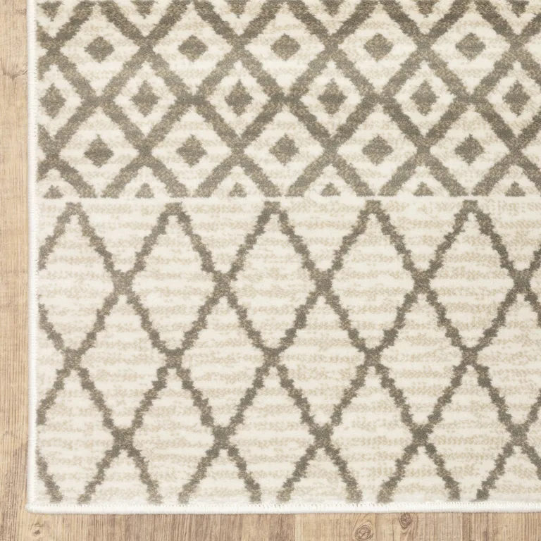 Ivory And Grey Geometric Power Loom Stain Resistant Runner Rug Photo 3