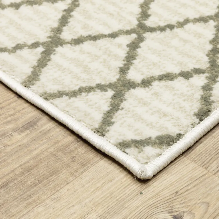 Ivory And Grey Geometric Power Loom Stain Resistant Runner Rug Photo 5