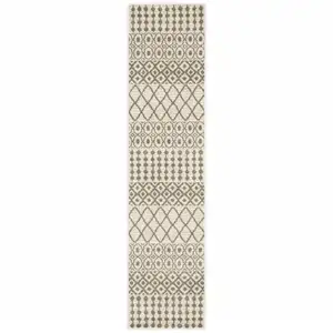 Photo of Ivory And Grey Geometric Power Loom Stain Resistant Runner Rug