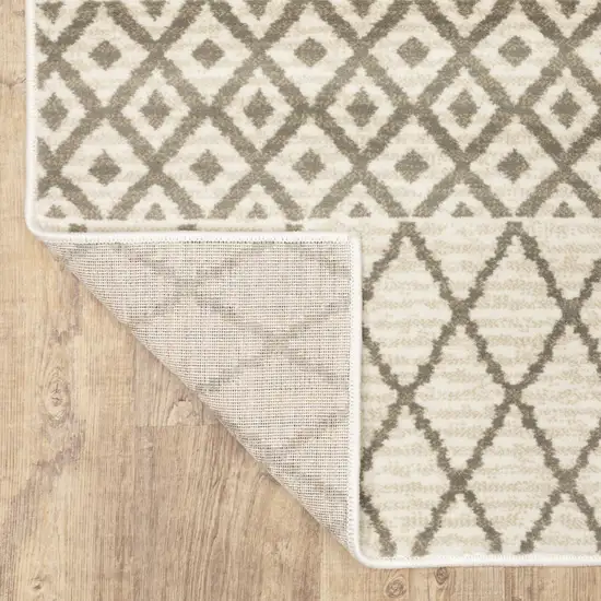 Ivory And Grey Geometric Power Loom Stain Resistant Runner Rug Photo 7