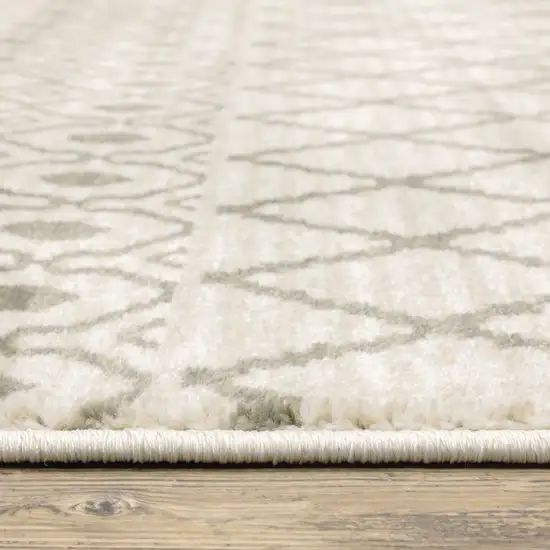 Ivory And Grey Geometric Power Loom Stain Resistant Runner Rug Photo 9