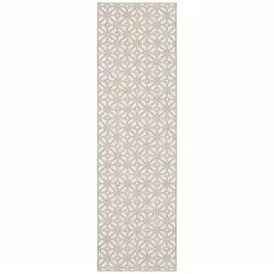 Photo of Ivory And Grey Geometric Power Loom Stain Resistant Runner Rug