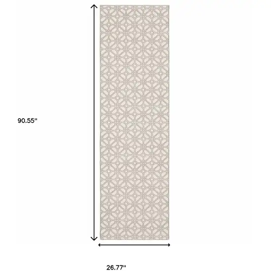 Ivory And Grey Geometric Power Loom Stain Resistant Runner Rug Photo 9