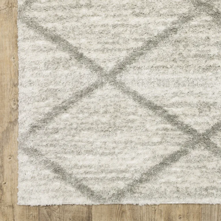 Ivory And Grey Geometric Shag Power Loom Stain Resistant Area Rug Photo 3